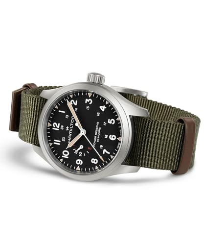Hamilton Khaki Field Mechanical Mens Watch, 40mm Stainless Steel Case, Swiss Made, Black Dial Analog Wrist Watch for Mens 100 Meters Water resitance, Sapphire Crystal, 3-Hand Movement, NATO Strap