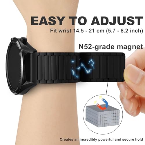 WOCCI 22mm Magnetic Silicone Watch Band, Tactile Ridged Texture, Quick Release (Black)