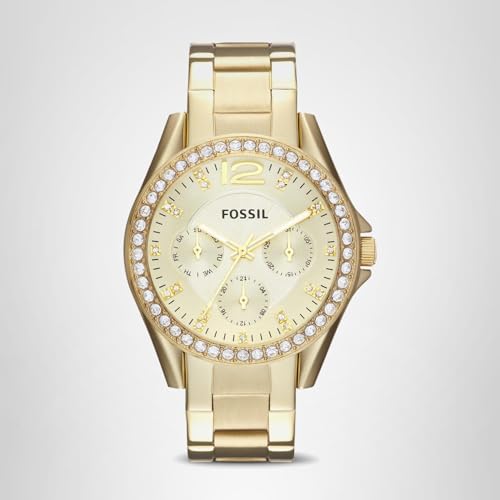 Fossil Women's Watch, Riley Quartz Stainless Steel Multifunction Watch for Women, Color: Gold Glitz