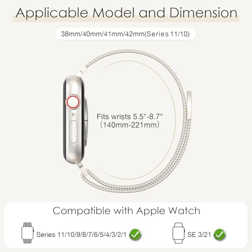 BELONGME 3 Pack Mesh Loop Compatible with Apple Watch Bands for Women Men 40mm 41mm 38mm 42mm 44mm 45mm 49mm 46mm Series 11 10 9 8 7 6 5 4 Ultra3 SE3 2, Stainless Steel Metal Magnetic Strap for iWatch
