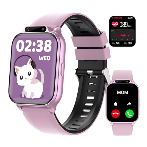 Kids Waterproof Smart Watch Girls with Fitness Tracker Sports Activity Pedometer Heartrate SpO2 Stress Monitor Flashlight APP HD Touch Screen Camera Games Music for 4-13 Year Old Girls Gifts for Kids