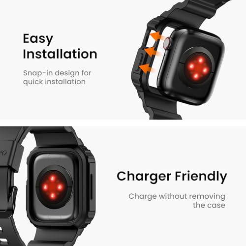 amBand Compatible for Apple Watch Band 41mm 40mm 38mm with Bumper Case, Rugged Men Women Bands for iWatch SE 3 SE2nd SE Series 9 8 7 6 5 4 3 2, Sport Military Protective Cases Drop-Proof, Matte Black