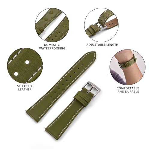 PTFULUOS 20mm 22mm Super Soft Leather Watch Bands for Women, Stainless Steel Polished Buckle,Simple Quick Release Lightweight Replacement Strap (Green, 22MM)