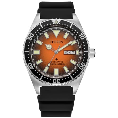Citizen Men's Automatic Promaster Sea Dive Watch, Black Polyurethane Strap, Orange Dial, Day/Date (Model: NY0120-01Z)