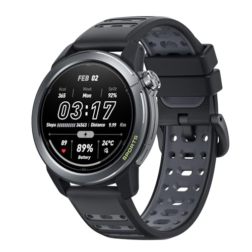 mibro GS Active2 Running GPS Smartwatch with 46mm AMOLED, Lightweight and 15-Day Battery, Supports Running Plans and Dual-Band GNSS, 150+ Sport Modes (Dark Gray)