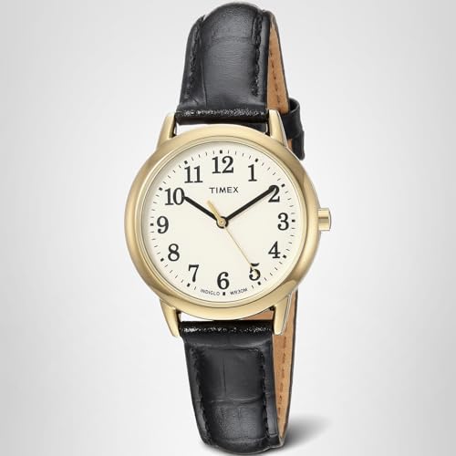 Timex Women's Easy Reader 30mm Watch – Gold-Tone Case Cream Dial with Black Croco Leather Strap