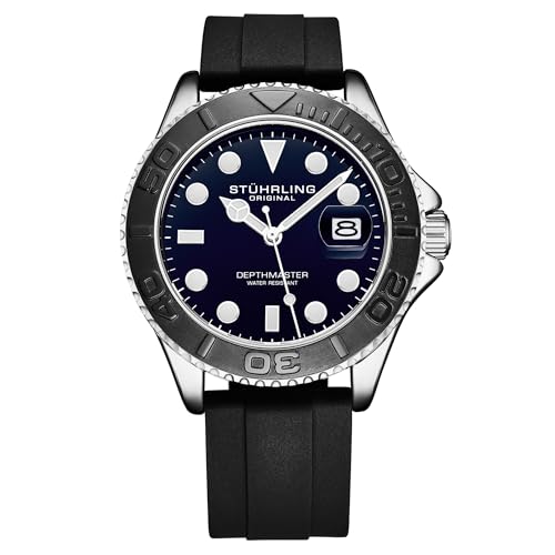 Stuhrling Original Depthmaster 4072 Men’s 42mm Sport Dive Watch – Quartz Movement, Rotating Bezel, Silicone Strap