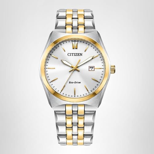Citizen Men's Classic Corso Eco-Drive Watch, 3-Hand Date, Luminous Hands and Markers, Two-Tone Stainless Steel, White Dial