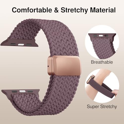 Braided Stretchy Band Compatible with Apple Watch Bands 38mm 40mm 41mm 42mm 44mm 45mm 46mm 49mm Women Men, Soft Nylon Solo Loop Magnetic Sport Strap for iWatch Series 11 10 9 8 7 6 5 4 3 2 1 SE Ultra