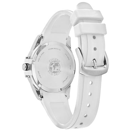 Citizen Ladies' Eco-Drive Classic Silver Stainless Steel 3 Hand Watch with White Rubber Strap,White Dial (Model:FE6131-04A)