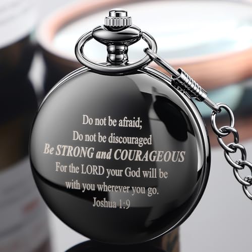 Tiong Bible Verse Pocket Watch Vintage Quartz Pocket Watches Cross American Flag Pattern with Chain Christmas Graduation Birthday Gifts Father's Day