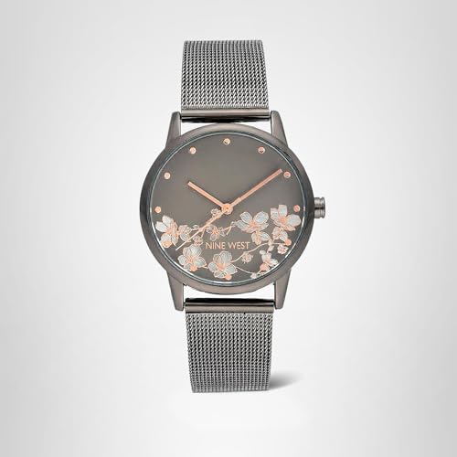 Nine West Women's Gunmetal and Silver-Tone Mesh Bracelet Watch, NW/2429FLGY