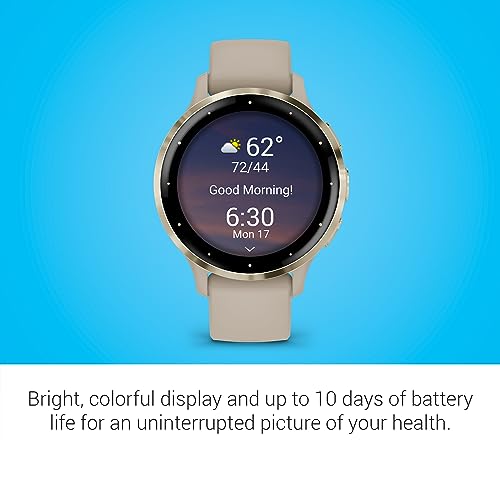 Garmin Venu 3S Soft Gold Stainless Steel Bezel 1.2-Inch AMOLED Touchscreen Display Smart Watch, Garmin Connect, Phone Supported with 41mm French Gray Case and Silicone Band