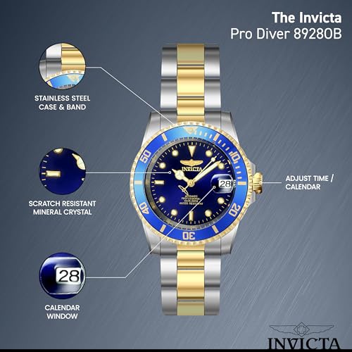 Invicta Men's Pro Diver 40mm Steel and Gold Tone Stainless Steel Automatic Watch with Coin Edge Bezel, Two Tone/Blue (Model: 8928OB)