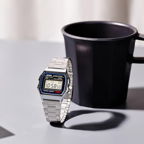 Casio A158WA Series | Unisex Digital Watch | Silver/Black | Vintage | WR | 100 SEC Stop Watch | Daily Alarm | Regular Time Keeping: Hour, Minute, Second, PM, Date, Day | Led Light | 7 Yr Battery