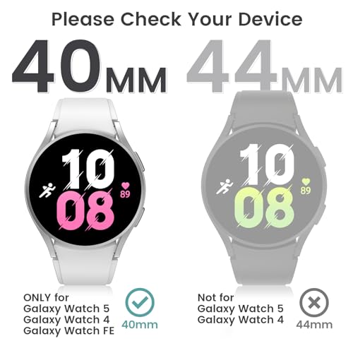 Tensea [2Pack for Samsung Galaxy Watch FE 2024/5 2022/4 2021 Screen Protector Case 40mm Accessories, Protective Face Cover Built-in Tempered Glass Film Bumper Case (40mm, Matte Black)