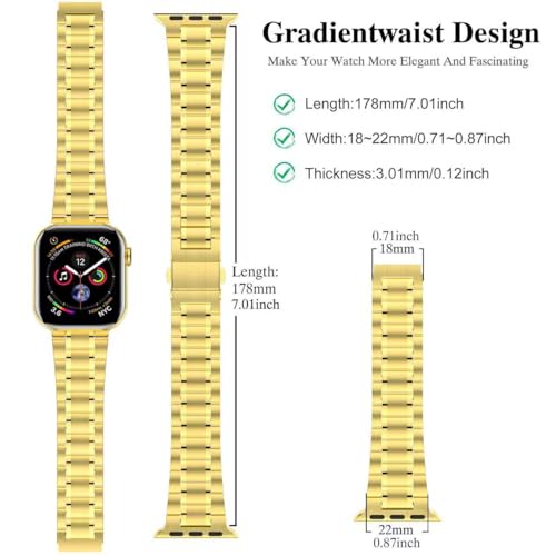 MioHHR Solid Stainless Steel Band Compatible with Apple Watch 38mm(Series 3/2/1) 40mm(Series SE/6/5/4) 41mm(Series 9/8/7) Metal Strap with Soft TPU Case for iWatch Bands for Women and Men, Gold