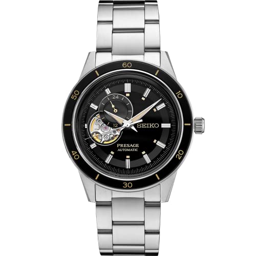 SEIKO SSA425 Automatic Watch for Men - Presage Collection - Black Open-Aperture Dial with Vintage 1960s Watch Inspiration - 50M Water Resistant