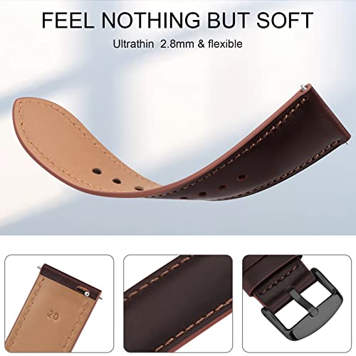 20mm Leather Band for Timex Expedition Bands, Soft Leather Replacement Band for Timex Men's Expedition Scout 40mm 43mm/Expedition Acadia 40mm/Digital CAT 39mm/Field 43mm/Rugged Core Analog Watch (Vintage Brown)