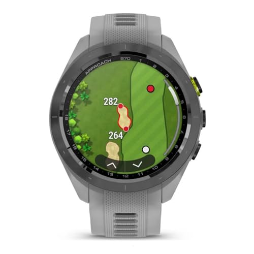 Garmin 010-02746-01 Approach S70 42 mm Premium GPS Golf Watch, Powder Grey Band Bundle with Deco Essentials Charging Dock, 3X Silicone Dust Cover and USB Type C Charging and Sync Cable