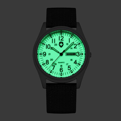 Gosasa Unisex Military Watches Sport Textile Nylon Strap Luminous Fashion Watch Analog Display Quartz Waterproof Casual Wristwatch (Green Luminous)