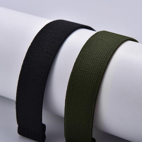 PTFULUOS 2 Pack Fabric Braided Stretchy Solo Loop Watch Band - Compatible with 18mm 20mm 22mm - Quick Release Sport Elastic Replacement Straps for Men Women (S/22MM, Black + Green)