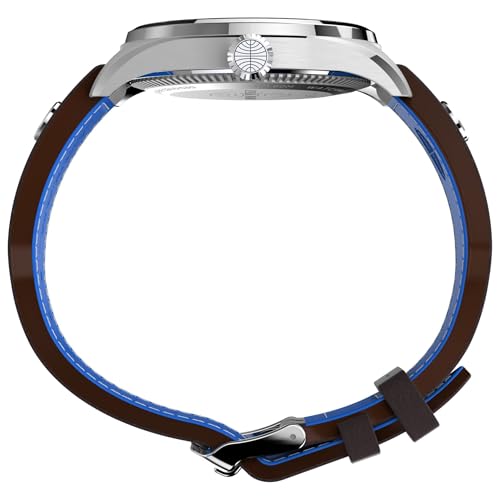 Timex Men's X Pan Am Day-Date 42mm Watch - Brown Strap Blue Dial Stainless Steel Case