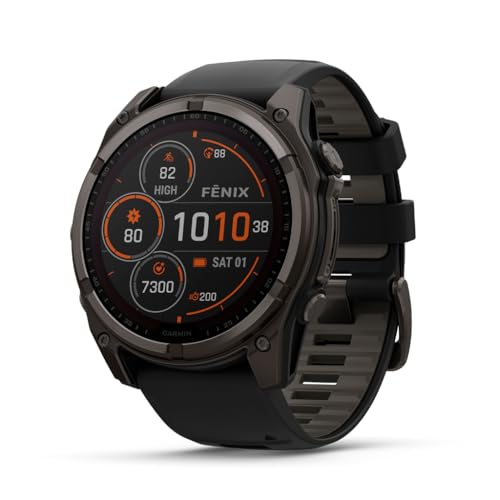 Garmin fēnix® 8 – 51 mm, Solar, Sapphire, Premium Multisport GPS Smartwatch, Long-Lasting Battery Life, Dive-Rated, Built-in LED Flashlight, Carbon Gray DLC Titanium with Pebble Gray Band (Renewed)