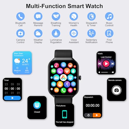 Smart Watch,1.96"HD Smartwatch for Men Women (Answer/Make Call), 2026 Fitness Activity with Heart Rate/Sleep Monitor/Step Counter, IP68 Waterproof, 113+ Sport Modes Running Watch for Android iOS Black
