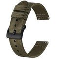 BISONSTRAP Men’s Nylon Watch Bands, Two-Piece Military Watch Straps, Quick Release, Brushed Buckle, 20mm, Army Green (Black Buckle)