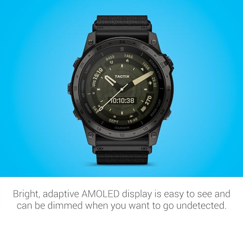 Garmin Tactix 7 AMOLED Edition, Specialized Military & Tactical GPS Smartwatch, Adaptive AMOLED Display, Built-in Flashlight, Preloaded TopoActive Mapping (Renewed)