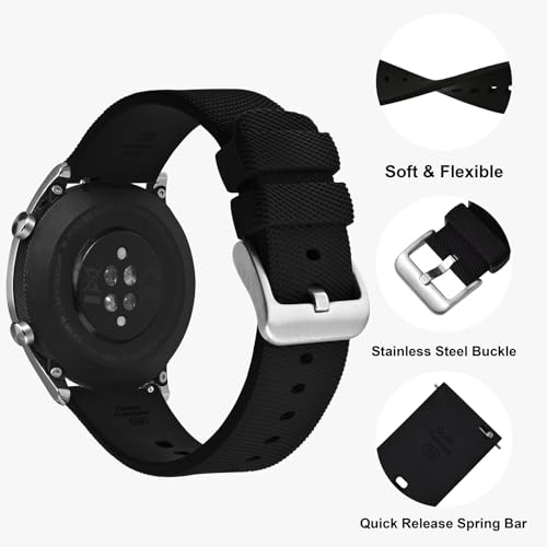 ANNEFIT Silicone Watch Bands for Men Women, Soft Rubber Watch Strap with Quick Release, Band Width 20mm with Silver Buckle (Black)