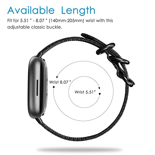 FINTIE Band Compatible with Fitbit Versa 4 3 / Sense 2 1, Soft Woven Nylon Sport Replacement Strap Wrist Bands (Black)