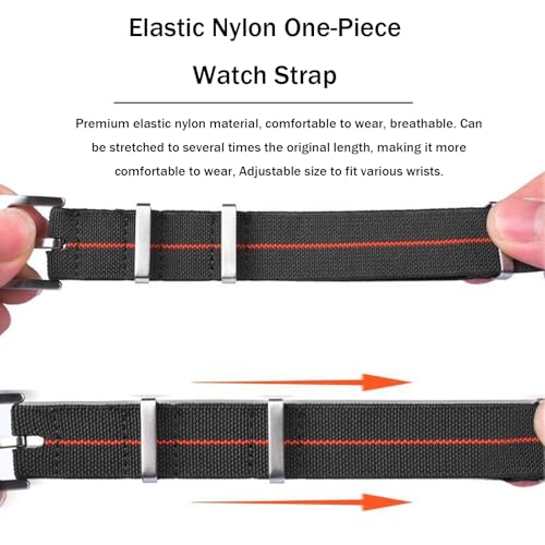 Niziruoup Nylon Elastic Watch Strap Military Parachute Style Watch Band 18mm 20mm 22mm Premium Striped Nylon One-Piece French Paratrooper Watchband Smartwatch Band Replacement Strap for Men Women