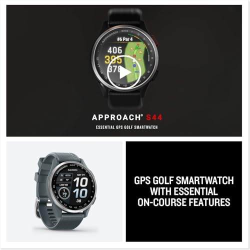 Garmin Approach® S44, Essential Golf GPS Smartwatch, AMOLED Display, On-Course Features, Silver Aluminum Bezel with Twilight Silicone Band