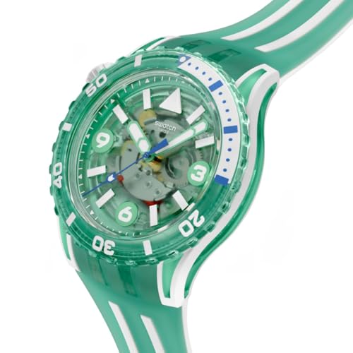 Swatch Scuba Unisex Casual Watch Bio-sourced Green Quartz Water Resistant Medusae