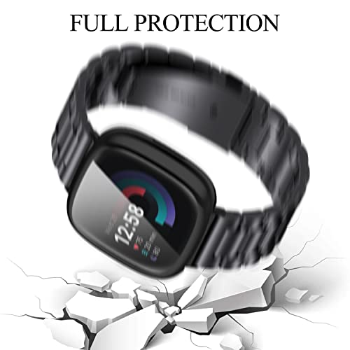 ZPJPPLX for Fitbit Versa 4 Metal Watch Band with Soft TPU Case,Compatible with Fitbit Sense 2 Stainless Steel Strap and Screen Protection Case for Men Women,Black