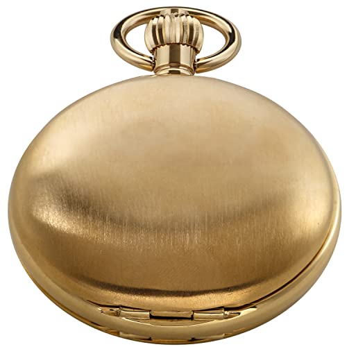 Whodoit Smooth Double Open Cover Mechanical Pocket Watch, Unisex, Roman Dial, Stainless Steel, Chain, Box