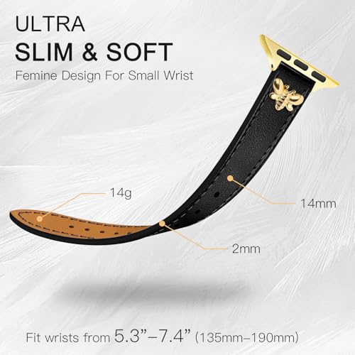 JR.DM Slim Leather Bands Compatible with Apple Watch Band 38mm 40mm 41mm 42mm 44mm 45mm 46mm 49mm, Genuine Leather Band with Charms, Feminine Design for Iwatch Ultra SE Series 11 10 9 8 7 6 5 4 3 2 1