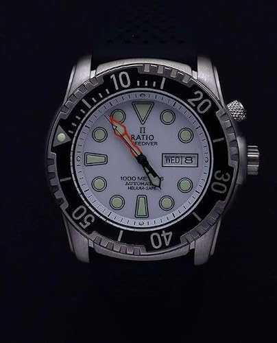 RATIO FreeDiver Helium-Safe Dive Watch Sapphire Crystal Automatic Diver Watch 1000M Water Resistant Diving Watch for Men (White)