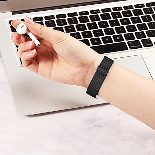 FINTIE Elastic Bands Compatible with Fitbit Inspire 3, Adjustable Stretchy Nylon Loop Band Breathable Replacement Strap Accessory Wristband, Black