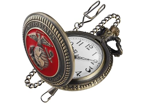 Realpoo Red Antique Landmine Solid Face Design Quartz Men's Pocket Watch, Arabic Numeral Dial with Chain Pocket Watch for Men