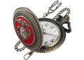 Realpoo Red Antique Landmine Solid Face Design Quartz Men's Pocket Watch, Arabic Numeral Dial with Chain Pocket Watch for Men