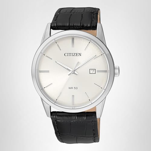 Citizen Quartz Mens Watch, Stainless Steel with Leather strap, Casual, Black (Model: BI5000-01A)