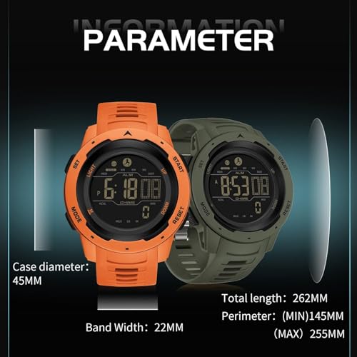 findtime Men's Digital Watch Waterproof Pedometer Watches Sport Watch Step Counter Calorie Military Watch with Stopwatch Alarm LED Backlight Countdown