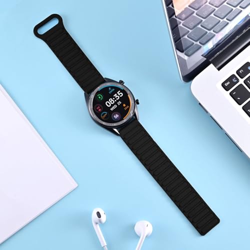 WOCCI 22mm Magnetic Silicone Watch Band, Tactile Ridged Texture, Quick Release (Black)