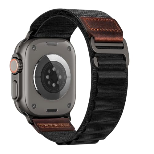 MRAIN-H Leather Design Compatible with Apple Watch Bands Ultra 3 2 1 (49mm) & Series 11 10 9 8 7 6 5 4 SE 3 2 1 (46mm 45mm 44mm), Soft Stretchy Nylon Sport Band for iWatch Men Women