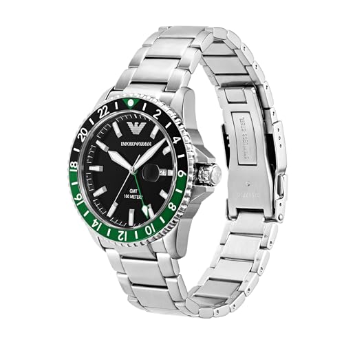 Emporio Armani Men's GMT Dual Time Silver Stainless Steel Bracelet Watch (Model: AR11589)