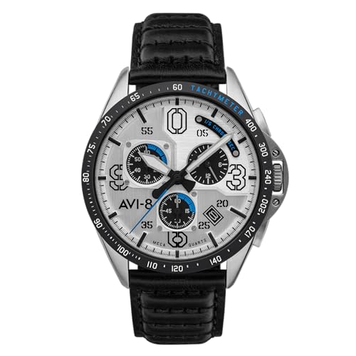 AVI-8 P-51 Mustang Blakeslee Men's Chronograph Pilot Watch – Japanese Meca-Quartz Movement, 43mm Stainless Steel Case, Leather Strap, AV-4077-01