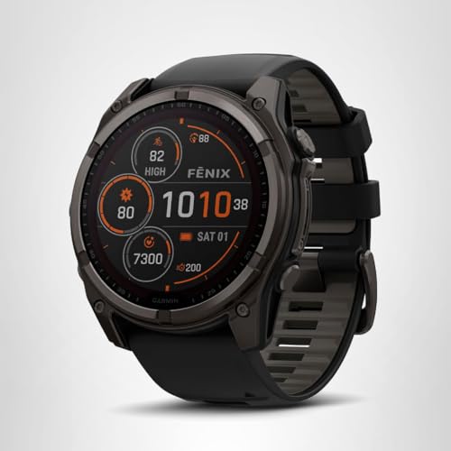 Garmin fēnix® 8 – 51 mm, Solar,Sapphire, Premium Multisport GPS Smartwatch, Connect,Long-Lasting Battery Life, Dive-Rated,Built-in LED Flashlight,Carbon Gray DLC Titanium with Pebble Gray Band
